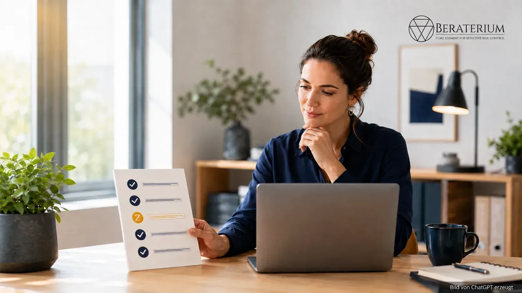Freelancer checking self-employment status against a criteria list at a desk